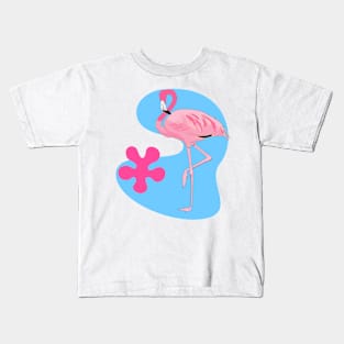 Flamingo with Retro Shapes Kids T-Shirt